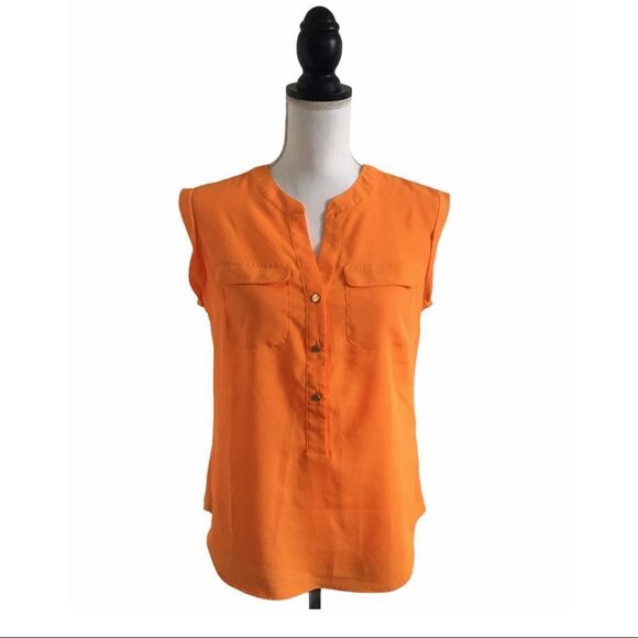 New York & Company Sleeveless Blouse Gold Button Detail Orange Women’s Size XS - Picture 1 of 5